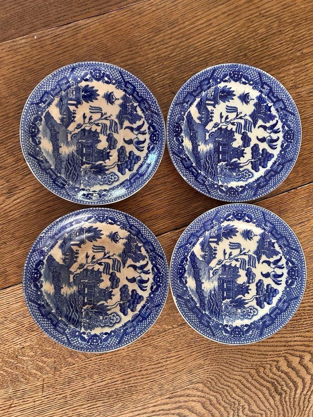 Vintage Blue Willow Ceramic Plates Set of 4 Japan